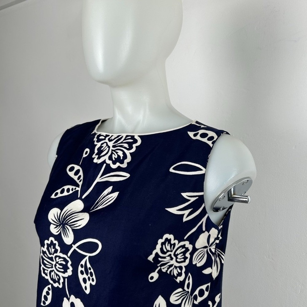 VTG 60Ss 70s Hawaiian Maxi Dress Floral White Navy Blue Side Slits Cotton SZ S - Picture 6 of 16